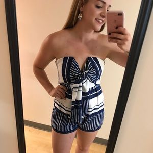 Blue/White Strapless Romper
